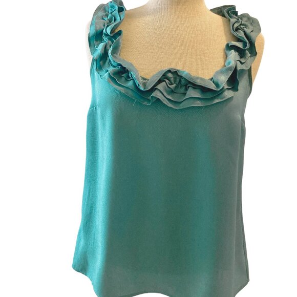 CLEARANCE - FINAL PRICE: Ann Taylor Loft Teal Ruffled, Sleeveless Blouse Size SM - Picture 2 of 15